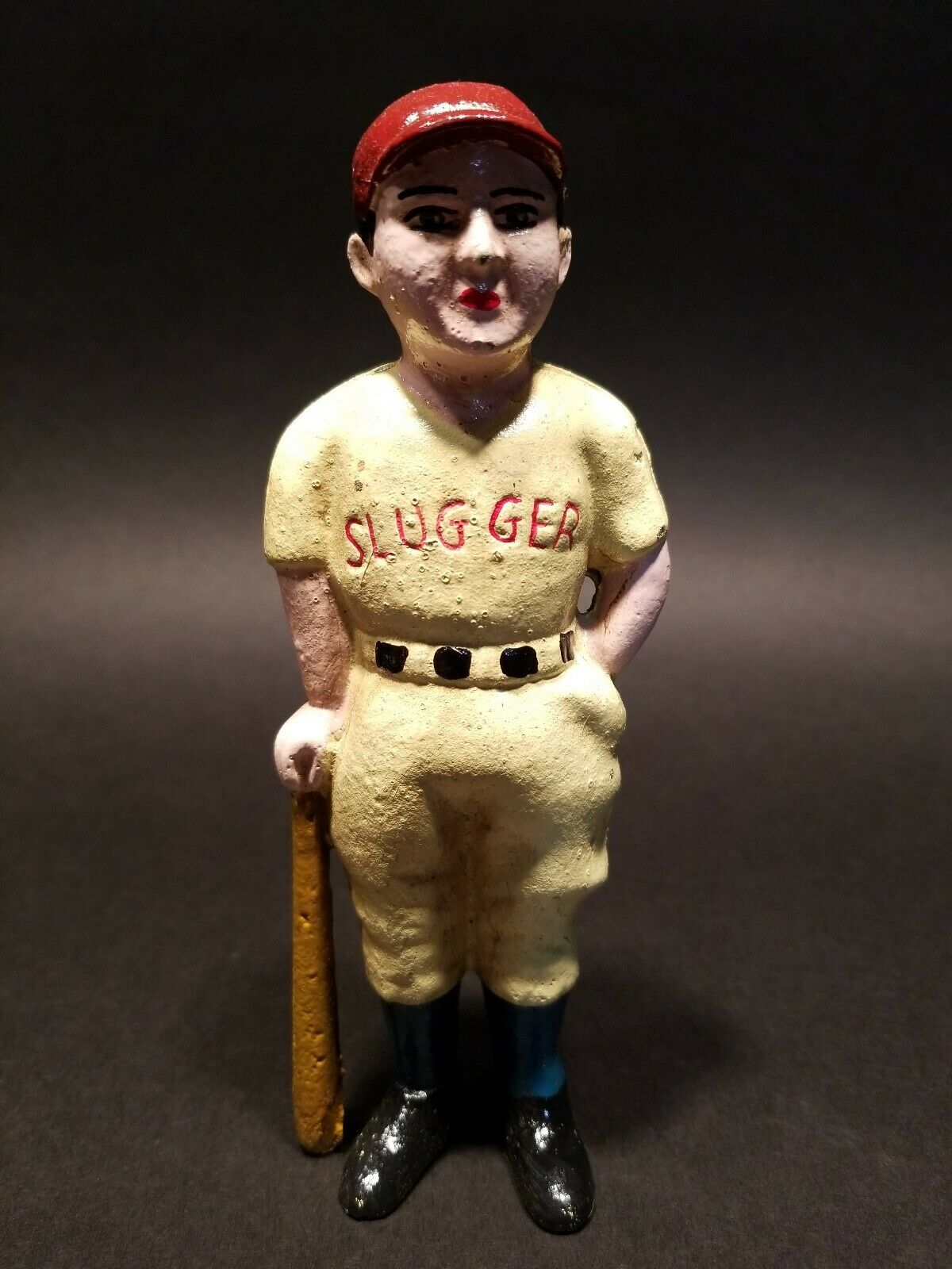 Antique Vintage Style Cast Iron Slugger Coin Bank Baseball Player