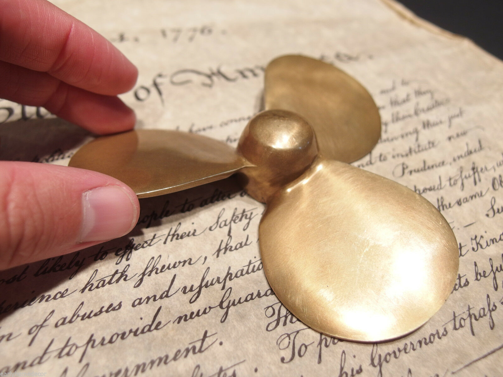 Vintage Brass Spinning Propeller Desk Paperweight 