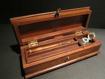 Antique Vintage Style Wood Inkwell Writing Box Pen Desk Set w Inkwell –  Early Home Decor