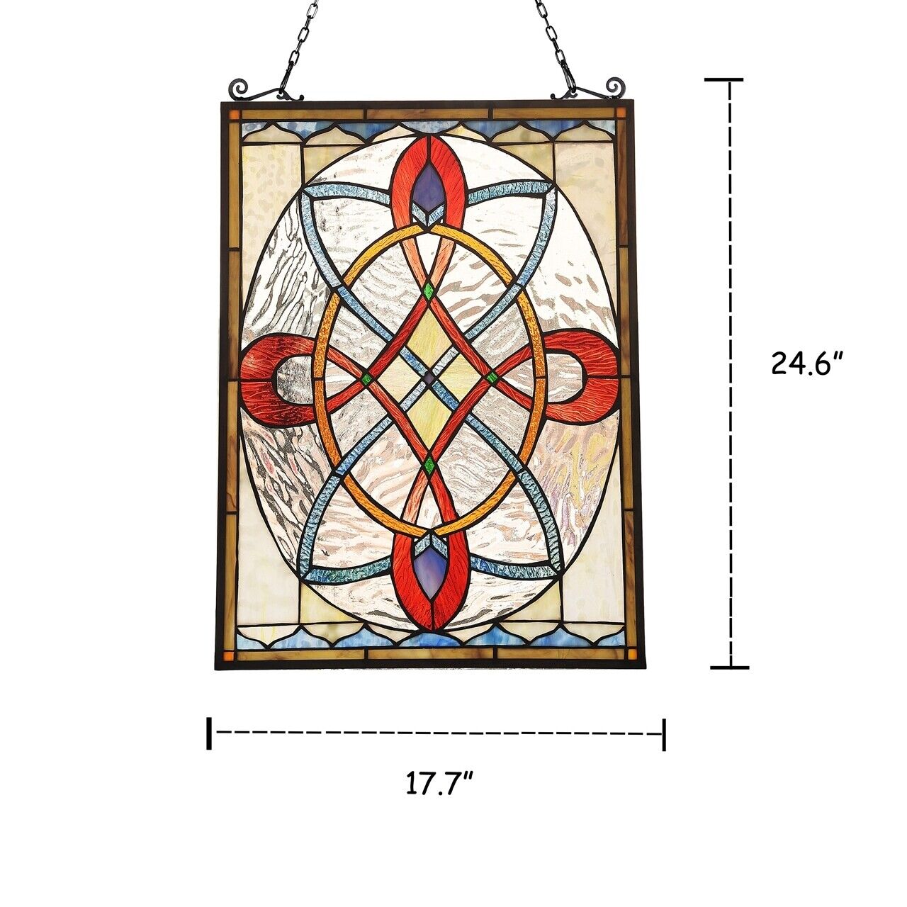 24.6" Antique Vintage Style Stained Glass Window Hanging Panel Suncatcher