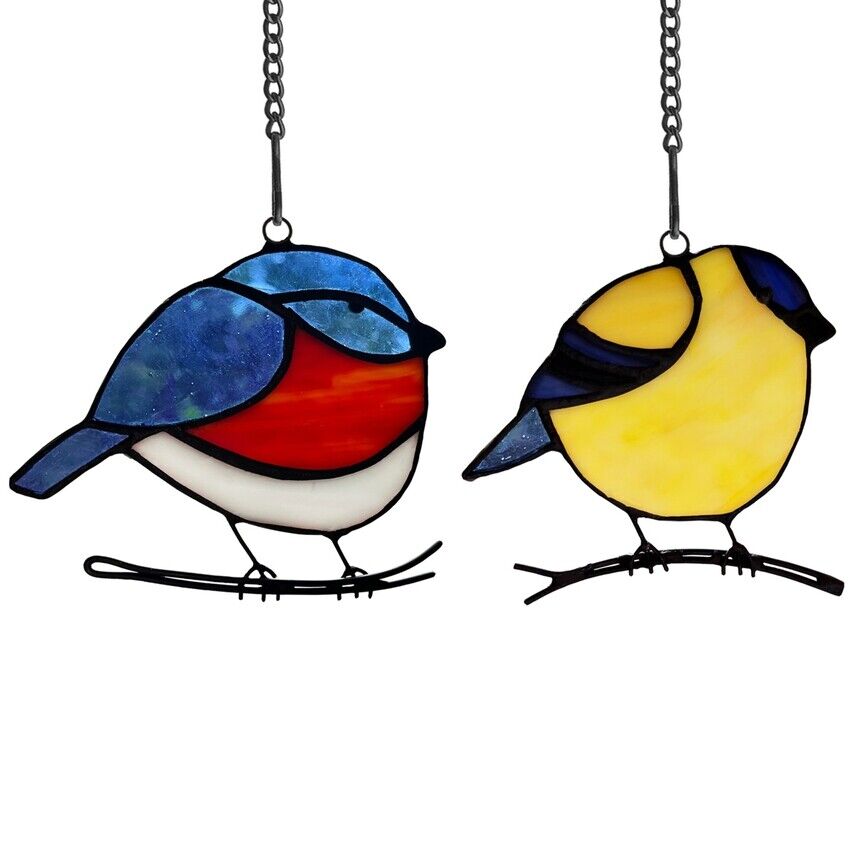 4.5" Set of 4 Stained Glass Birds Mini Window Hanging