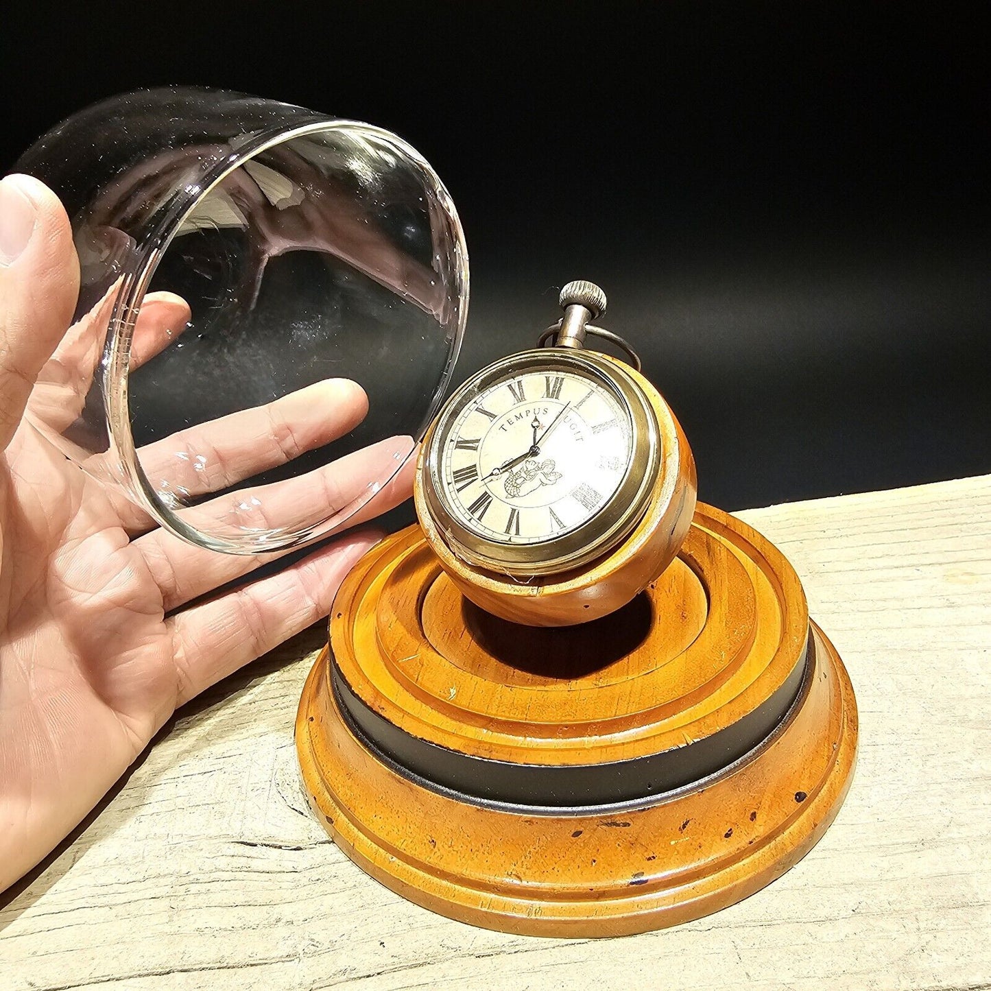 Antique Style Blown Glass Dome Desk Clock Watch