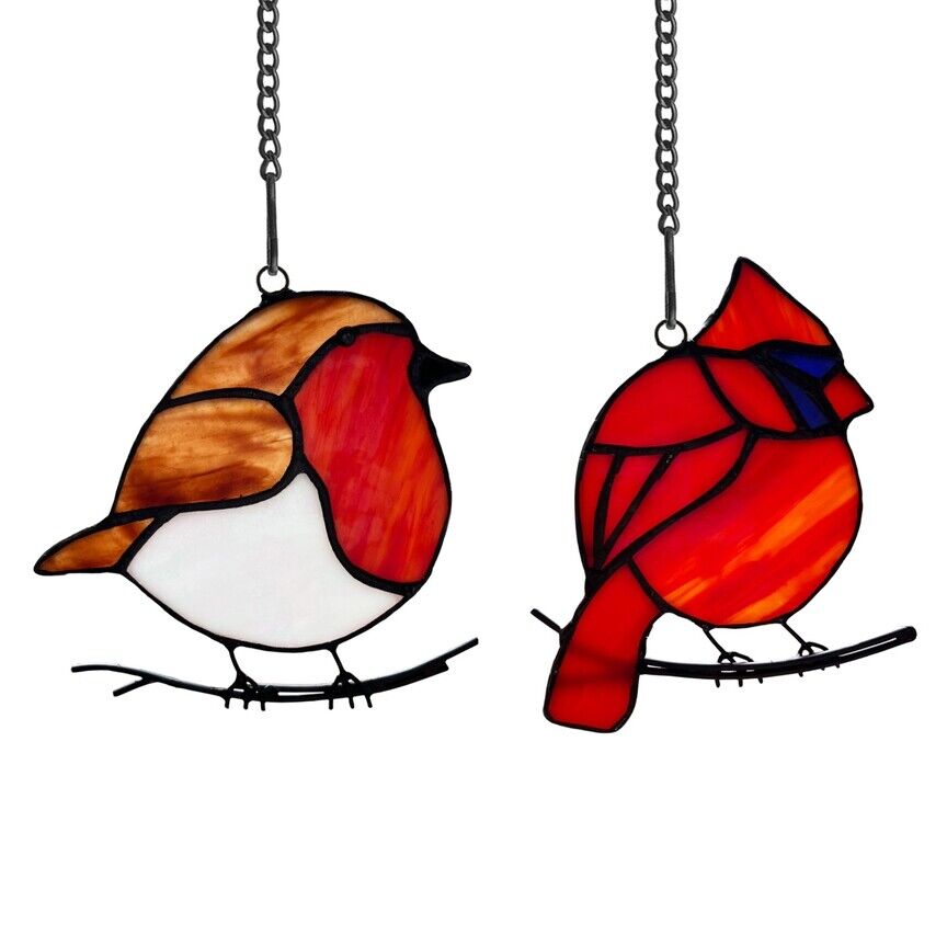 4.5" Set of 4 Stained Glass Birds Mini Window Hanging