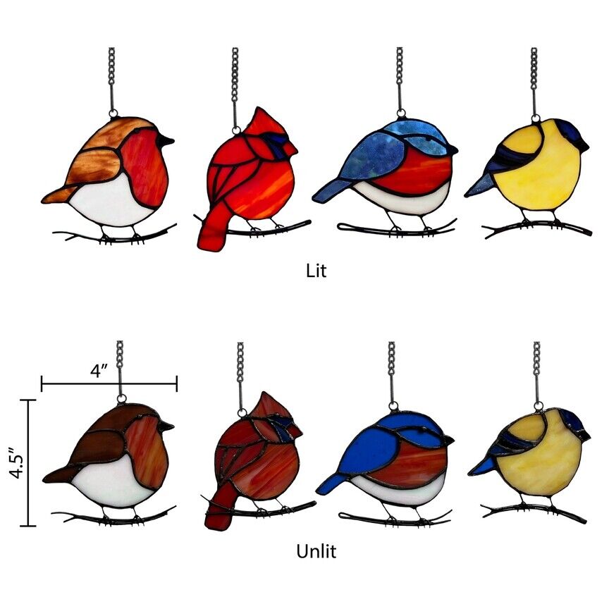 4.5" Set of 4 Stained Glass Birds Mini Window Hanging