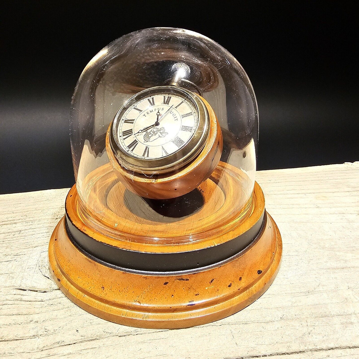 Antique Style Blown Glass Dome Desk Clock Watch
