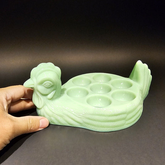 Vintage Antique Style Jadeite Depression Glass Nesting Chicken Egg Holder