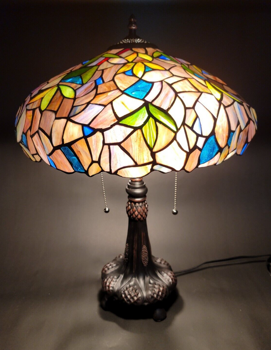 22" Antique Vintage Style Stained Glass Wisteria Floral Table Lamp