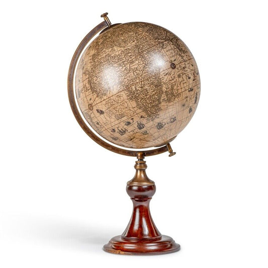 Old World Style 24" Tall French Globe w Turned Wood Stand