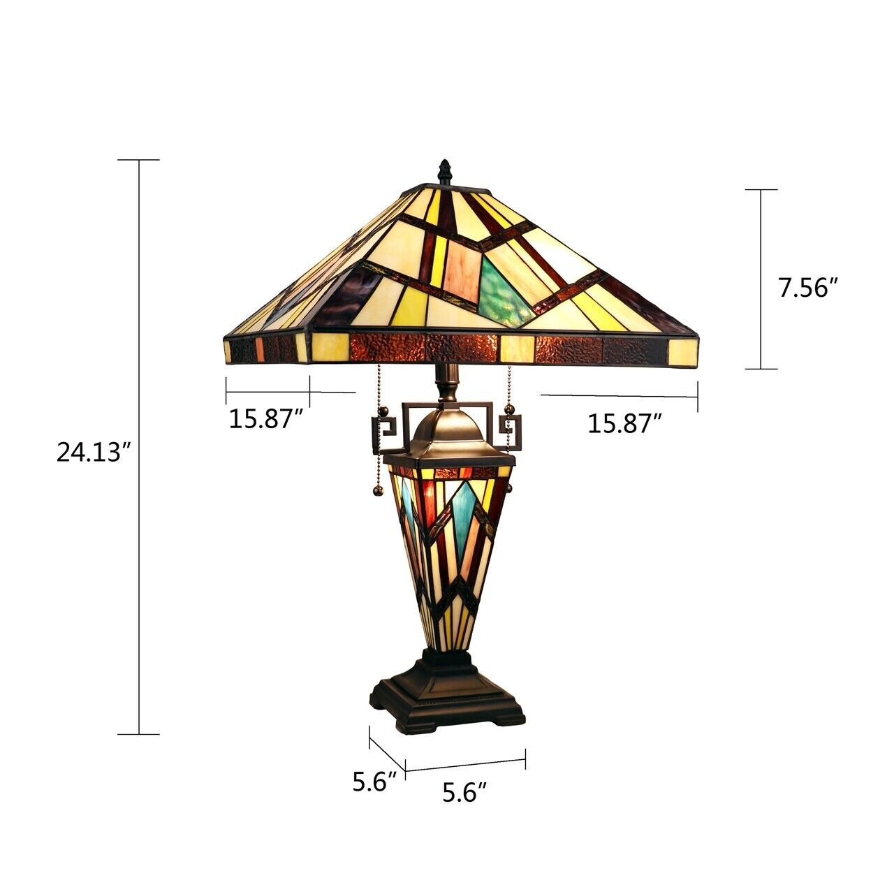 24" 3 light Antique Vintage Style Stained Glass Mission Table Lamp