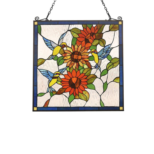 26" Hummingbird Stained Glass Window Hanging Panel Suncatcher