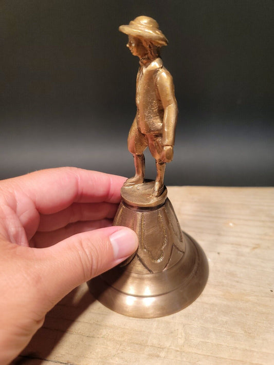 5 3/4" Antique Vintage Style Colonial Man Brass Hand or Table Bell