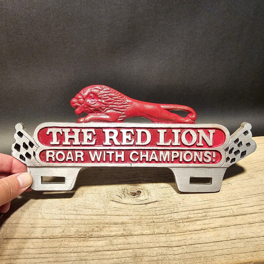 Antique Vintage Style Aluminum Red Lion License Plate Fob Topper