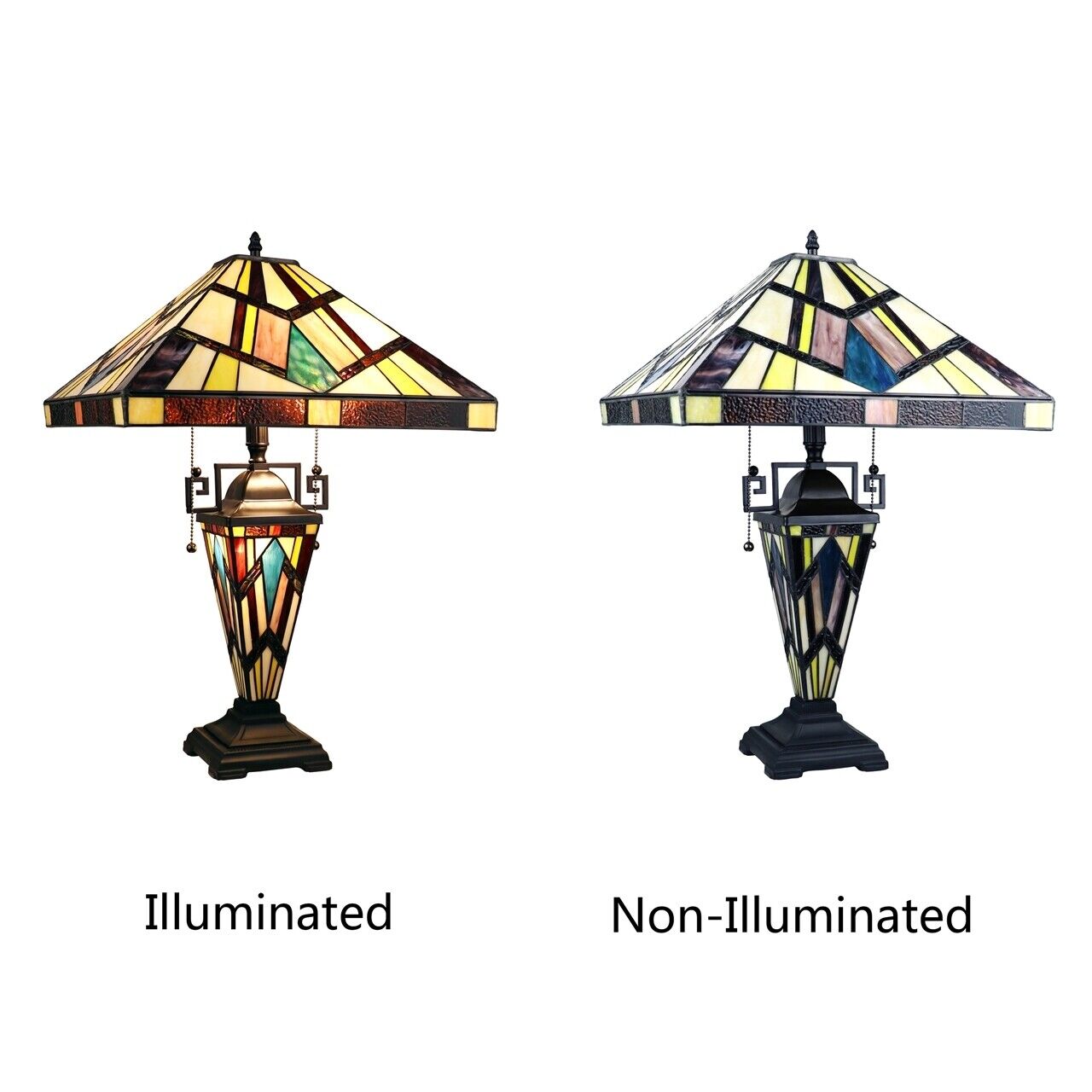 24" 3 light Antique Vintage Style Stained Glass Mission Table Lamp