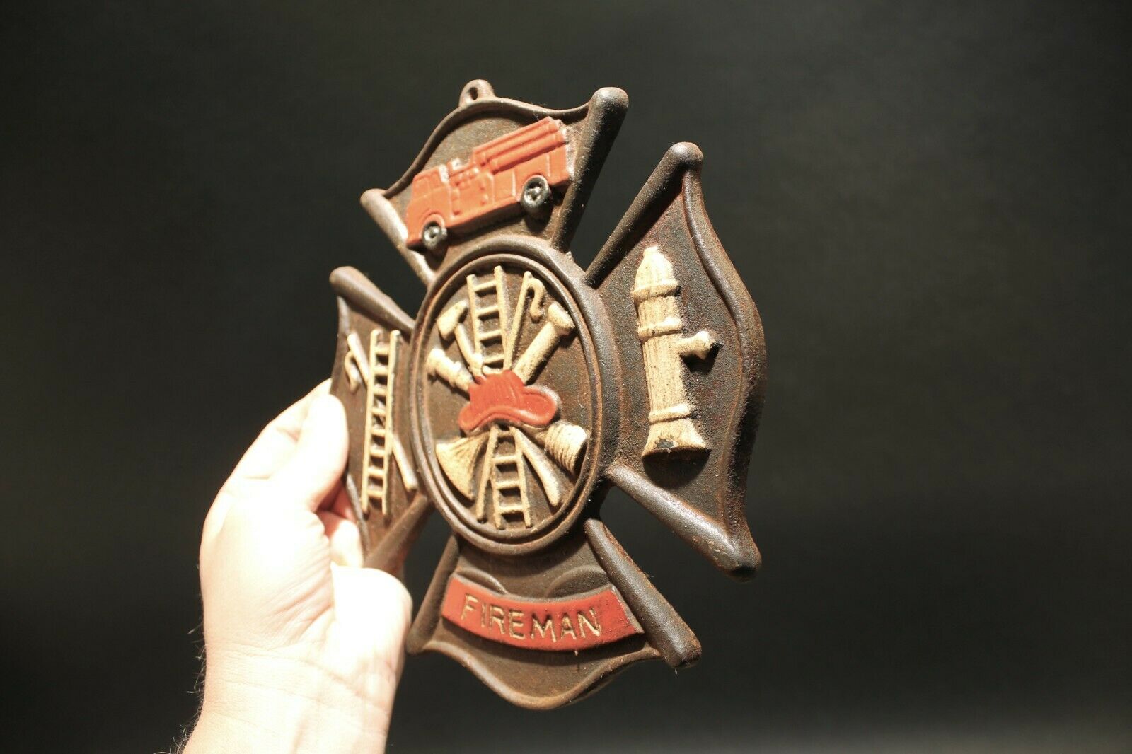 Vintage Cast Iron UF United (Union) Firefighter Insurance Fire Mark Wall  Hook
