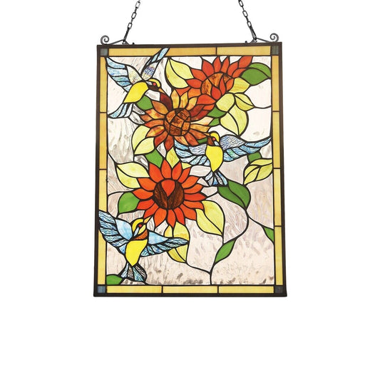 24.6" Hummingbird Stained Glass Window Hanging Panel Suncatcher