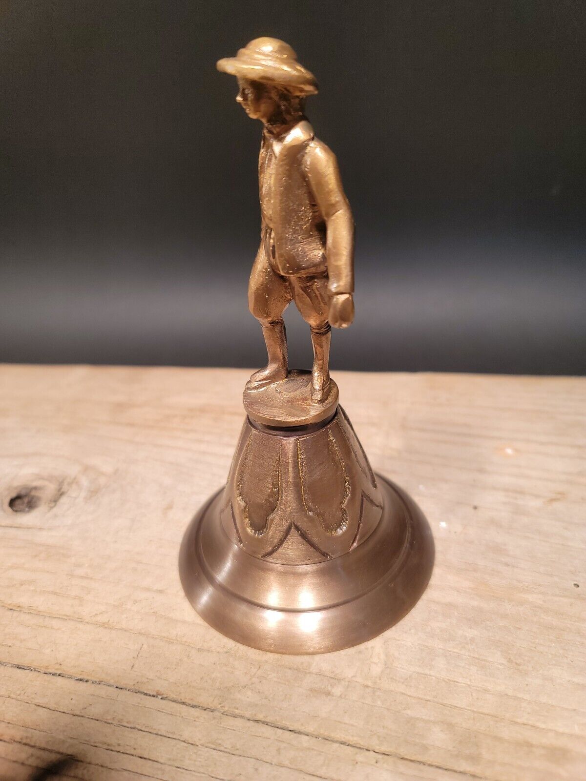 5 3/4" Antique Vintage Style Colonial Man Brass Hand or Table Bell