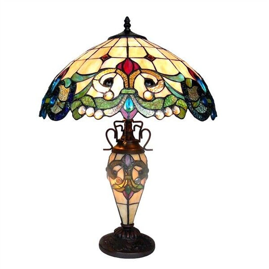 24 1/2" Antique Vintage Style Stained Glass Lighted Base Table Lamp