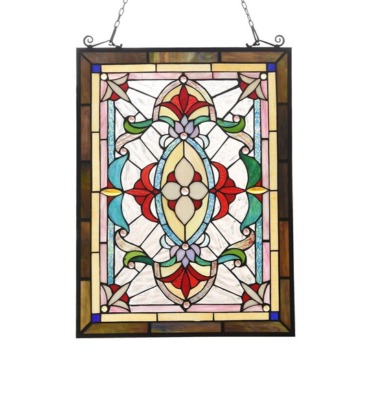 24.5" Antique Vintage Style Stained Glass Window Hanging Panel Suncatcher