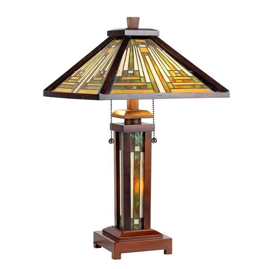 25.6" 3 light Antique Vintage Style Stained Glass Mission Table Lamp