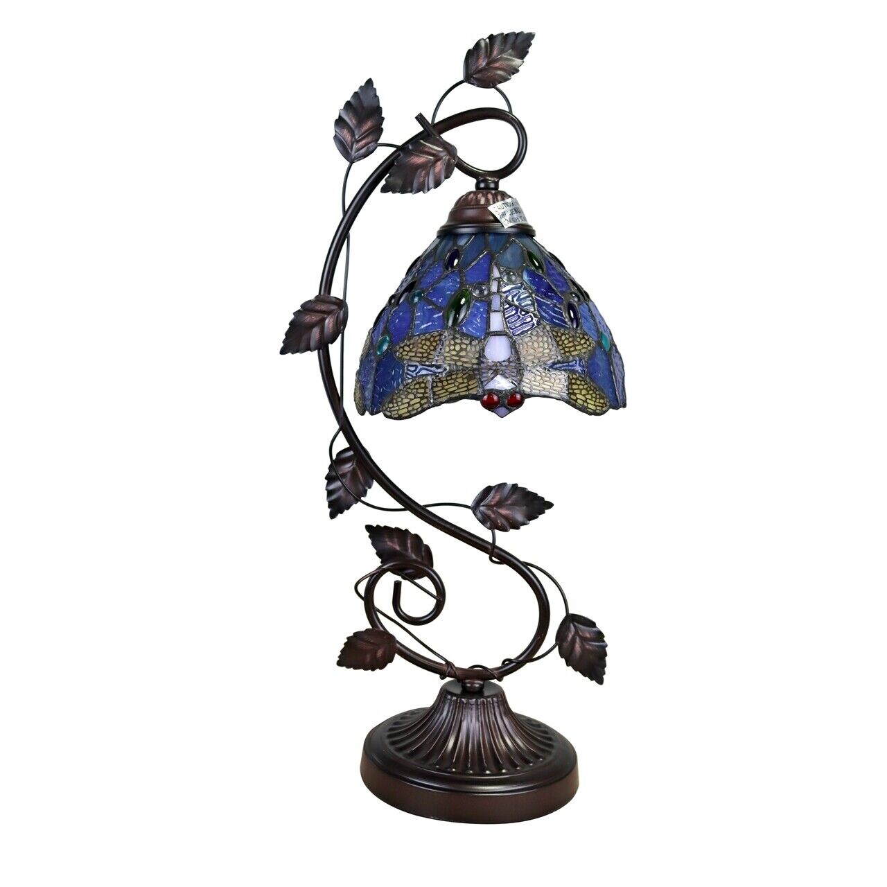 23" Antique Vintage Style Stained Glass Dragonfly Floral Table Lamp