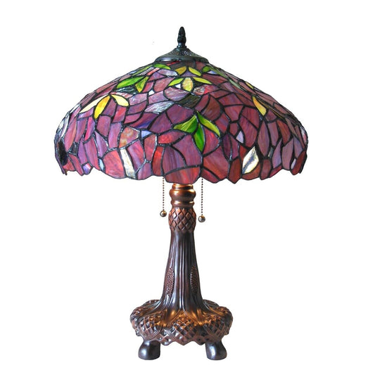 22" Antique Vintage Style Stained Glass Wisteria Floral Table Lamp