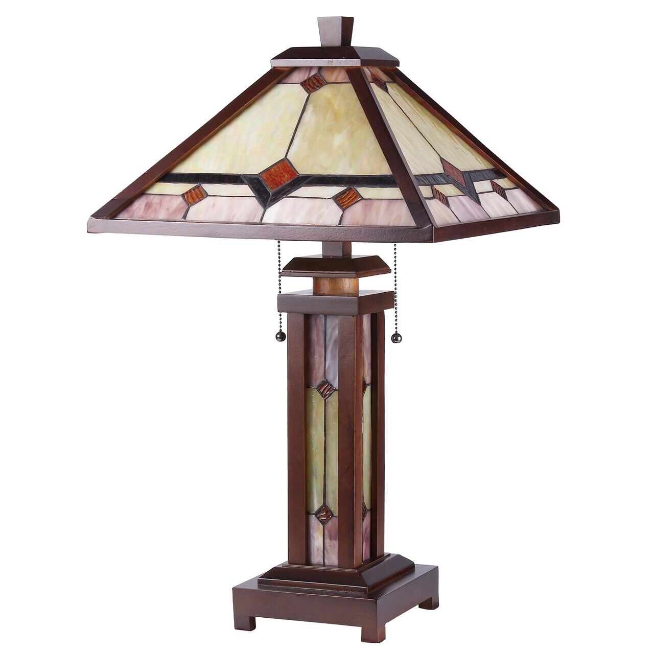 25.6  3 light Stained Glass Wood Mission Table Lamp