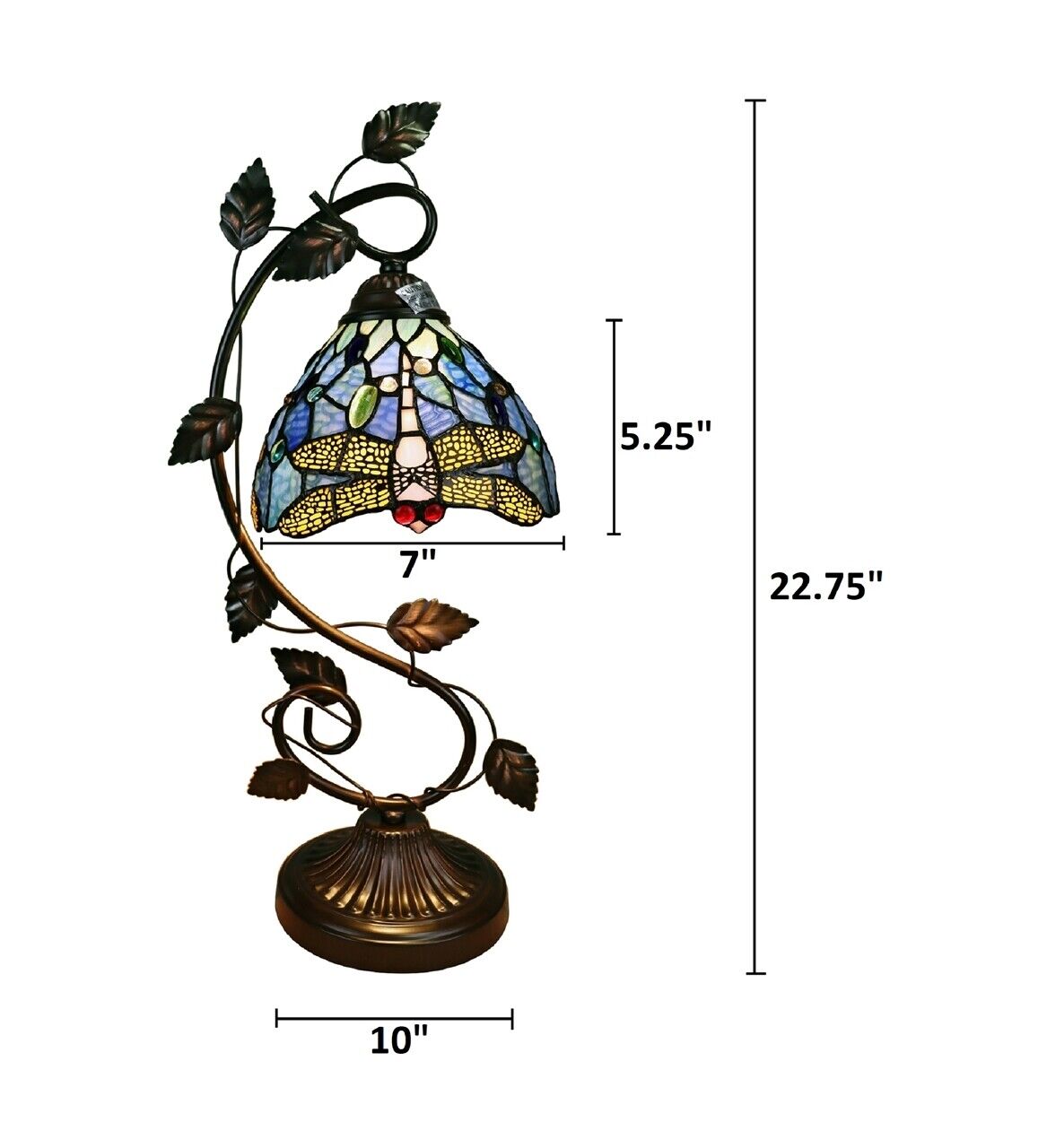 23" Antique Vintage Style Stained Glass Dragonfly Floral Table Lamp