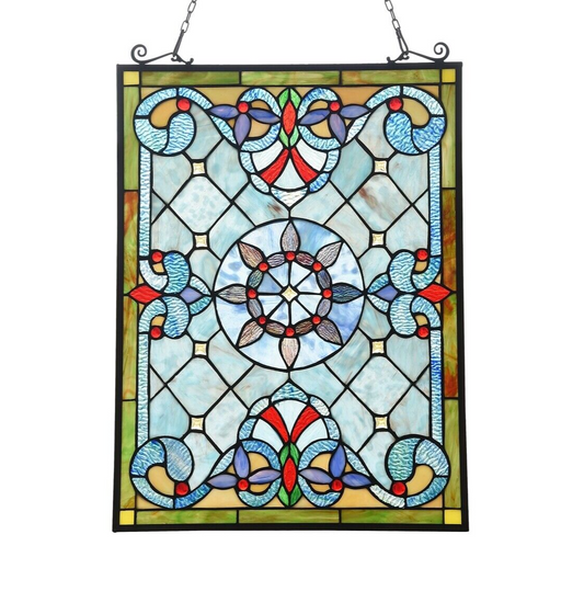 24.6" Antique Vintage Style Stained Glass Window Hanging Panel Suncatcher