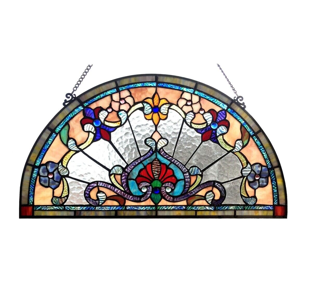 24" Half Circle Stained Glass Window Hanging Panel Suncatcher