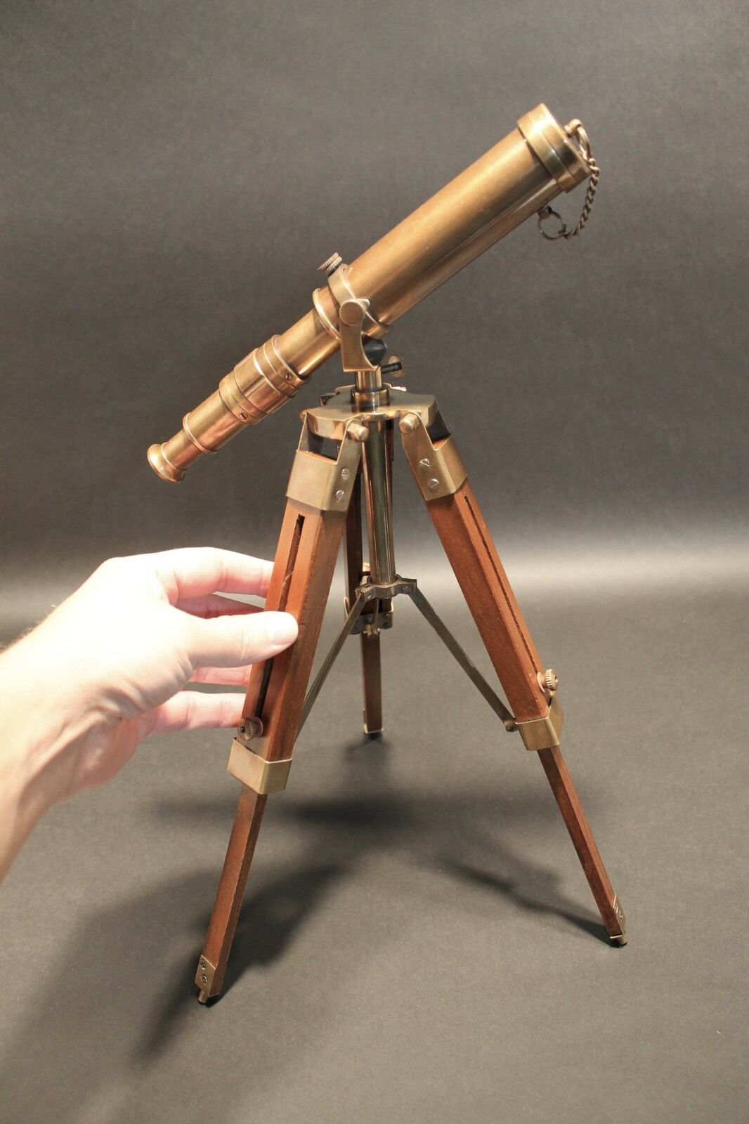 Vintage Antique Style Solid Brass Telescope & Wood Tripod – Early