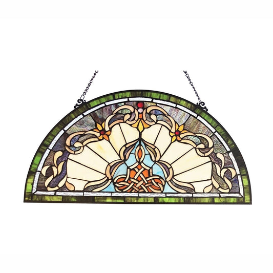 24" Half Circle Stained Glass Window Hanging Panel Suncatcher