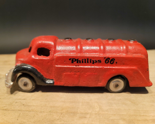 Antique Vintage Style Red Cast Iron Toy Phillips 66 Car Delivery Van