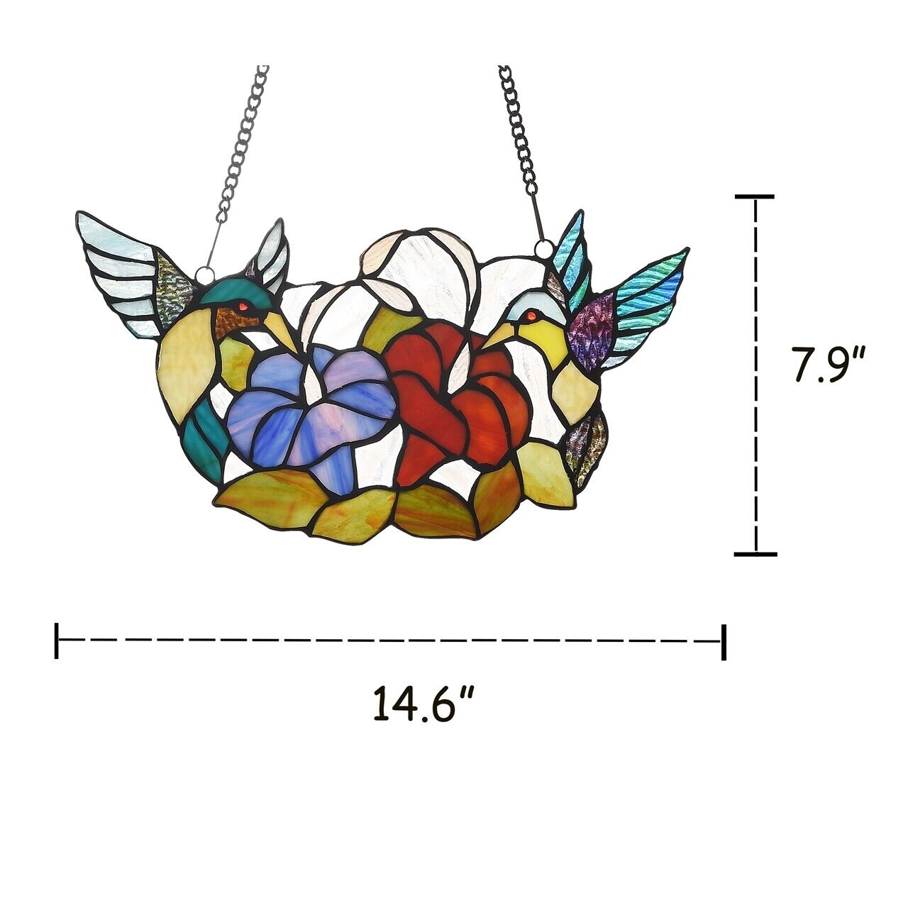 14.6 " Humming Bird Stained Glass Window Hanging Panel Suncatcher